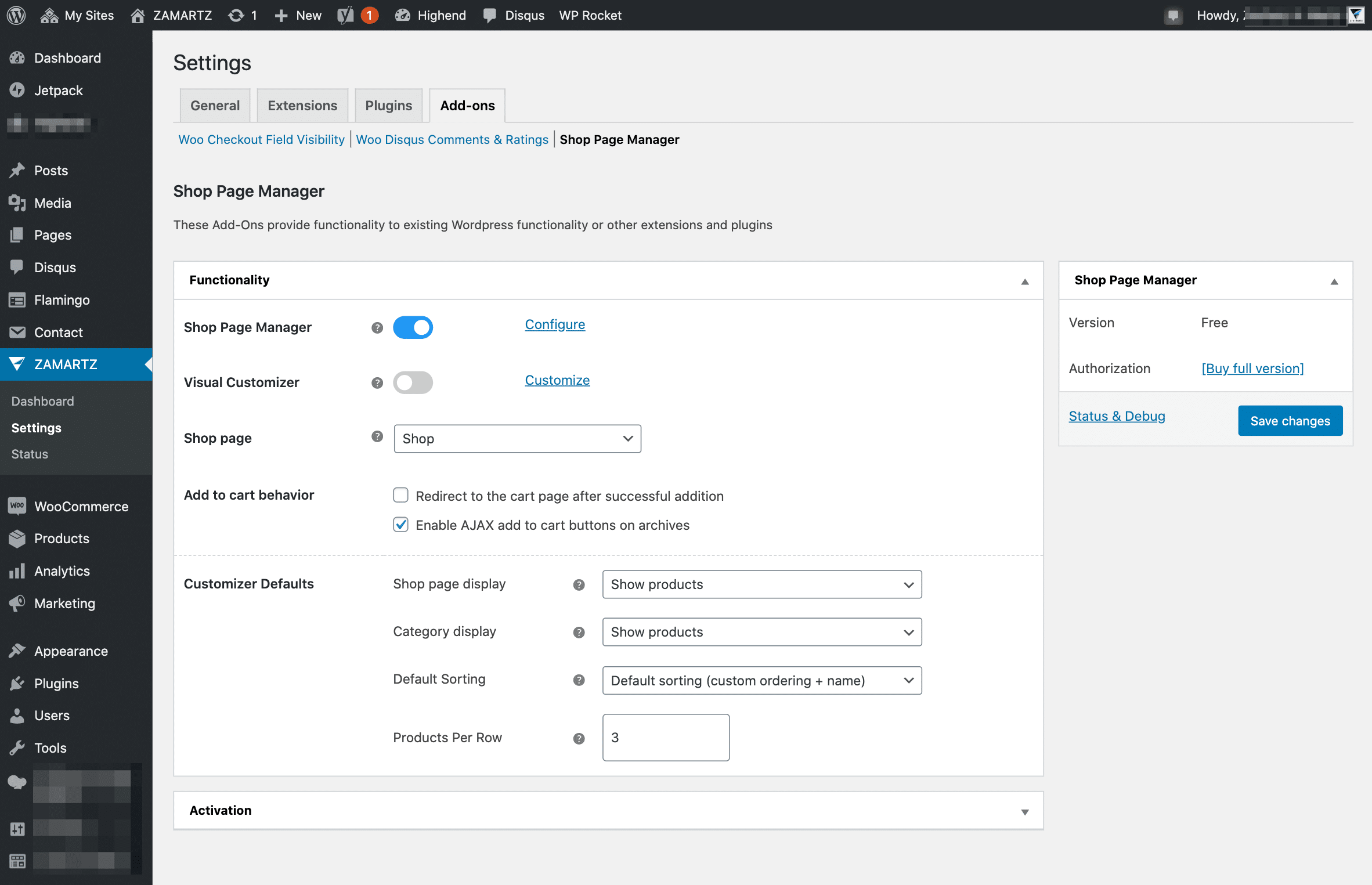 Free shop page manager Free Admin Functionality