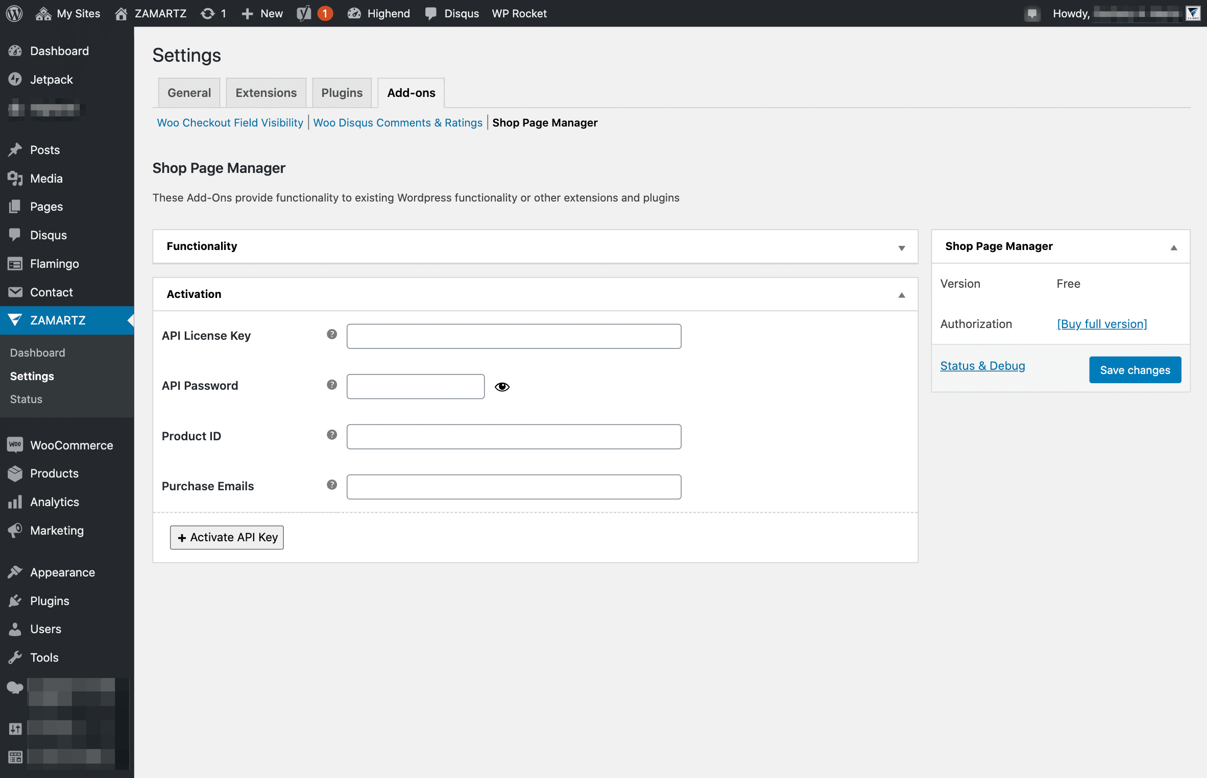 Free shop page manager Free Admin API Activation