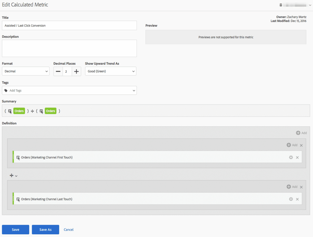assisted last click or direct conversions adobe omniture screenshot