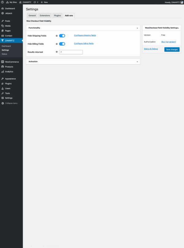 1 Free Site Settings AddOn Functionality