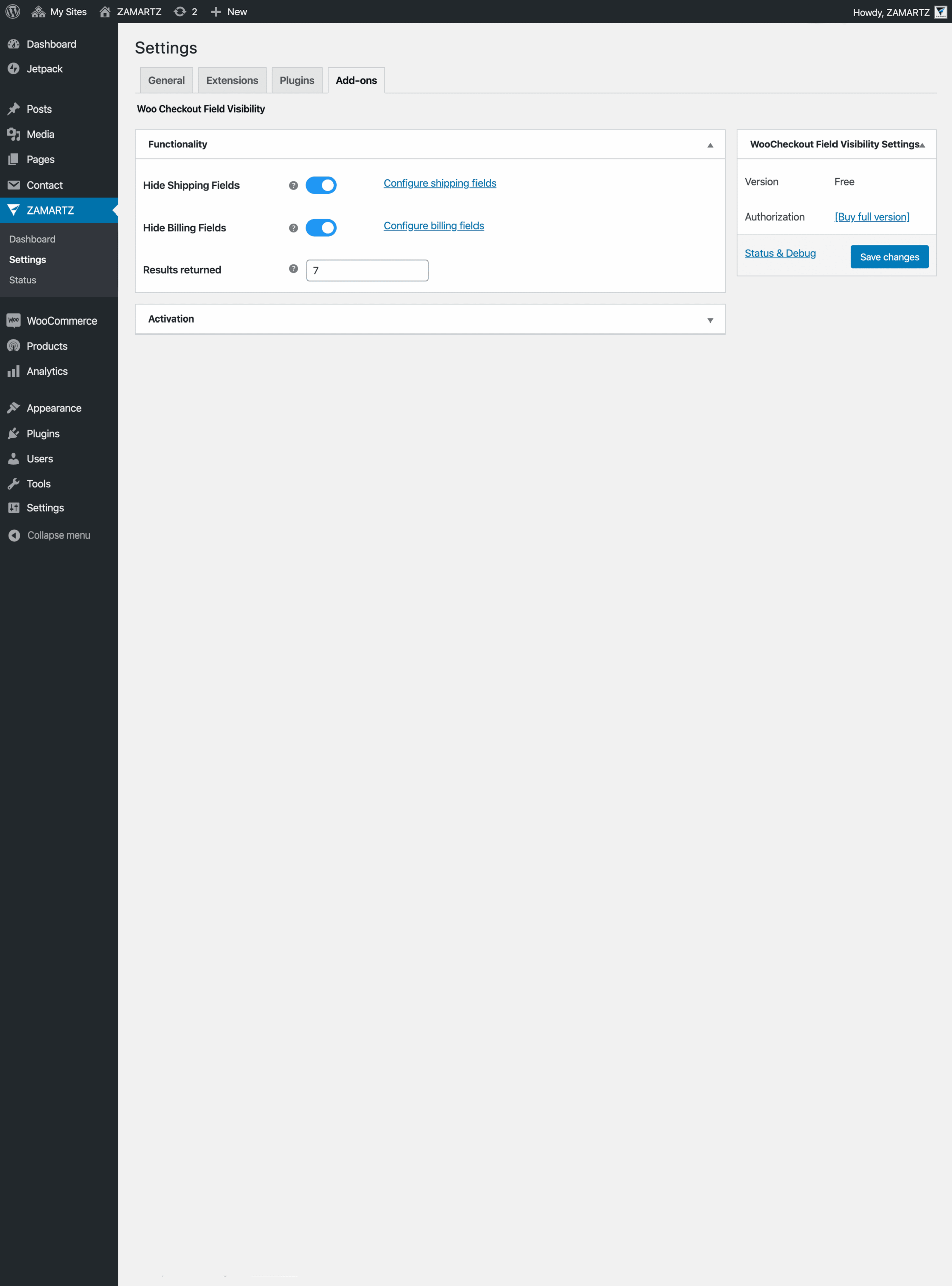 1 Free Site Settings AddOn Functionality