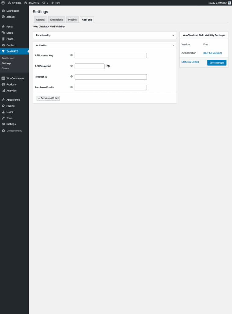 2 Free Site Settings AddOn Activation