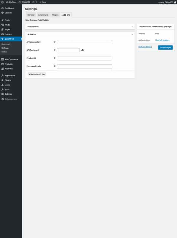 2 Free Site Settings AddOn Activation