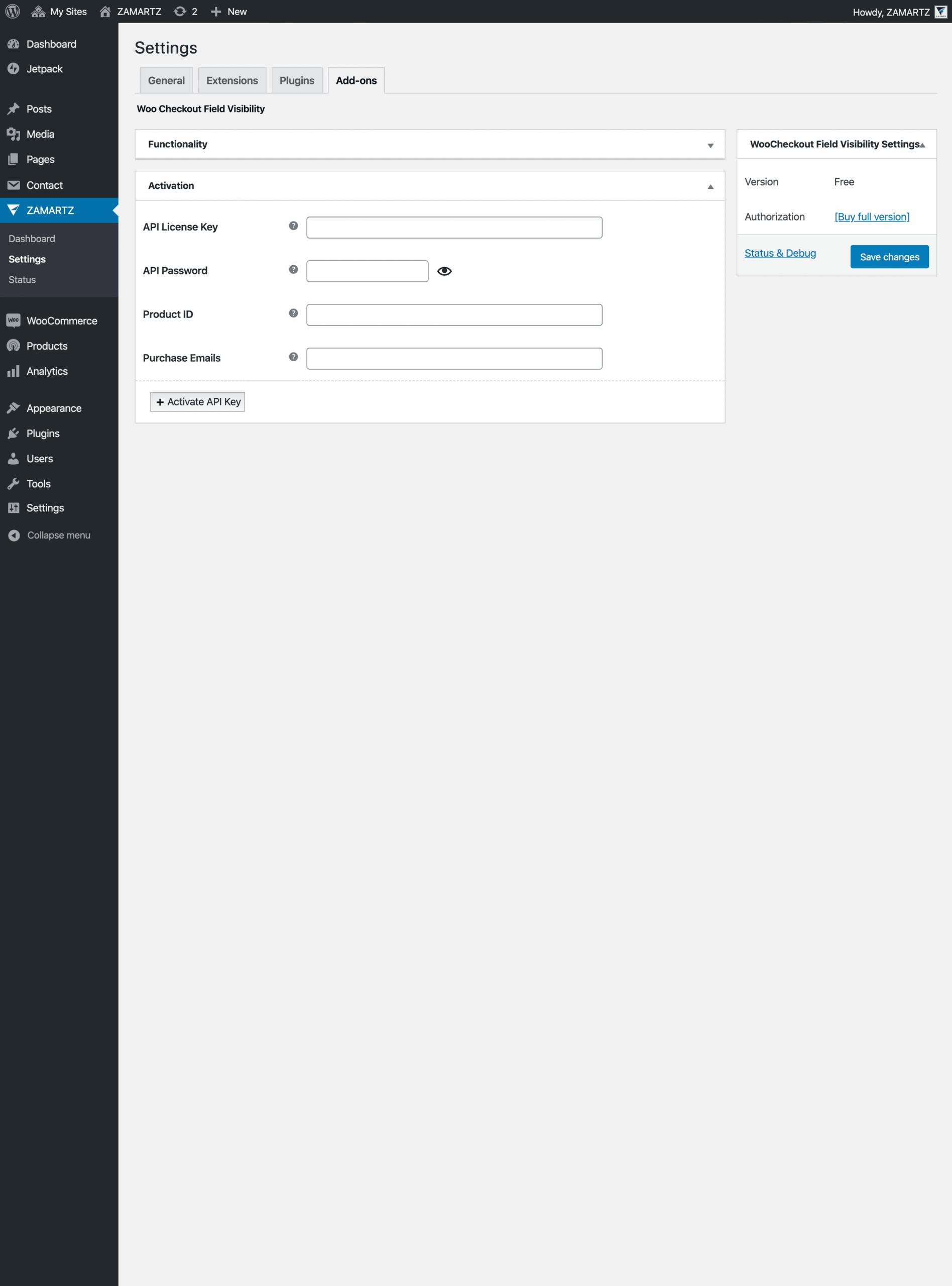 2 Free Site Settings AddOn Activation
