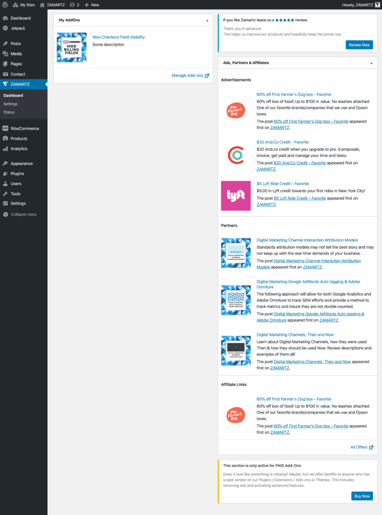 3 Free Site Dashboard