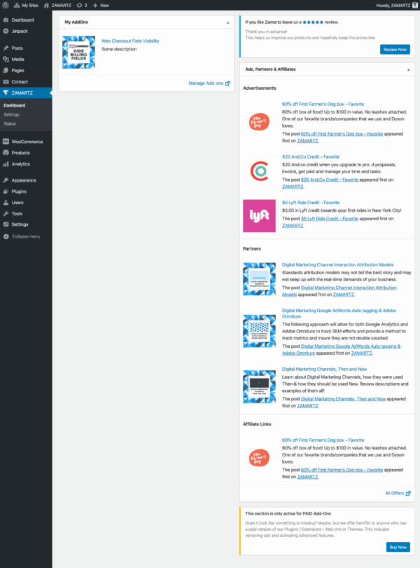 3 Free Site Dashboard