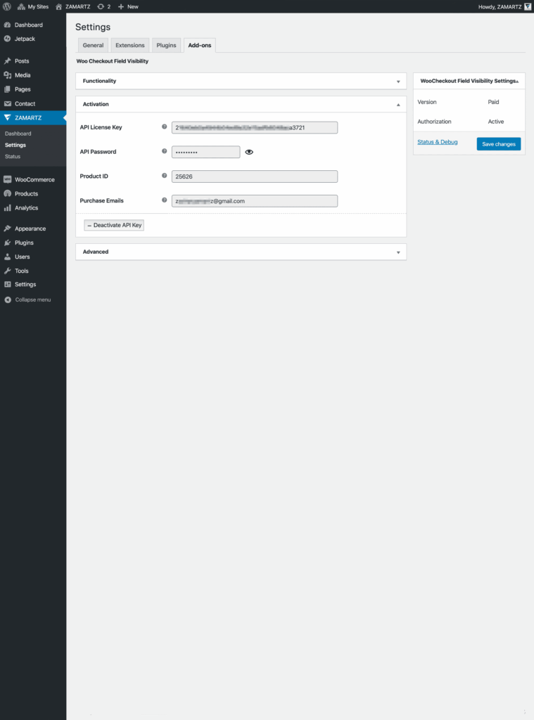 5 Paid Site Settings AddOn Activation
