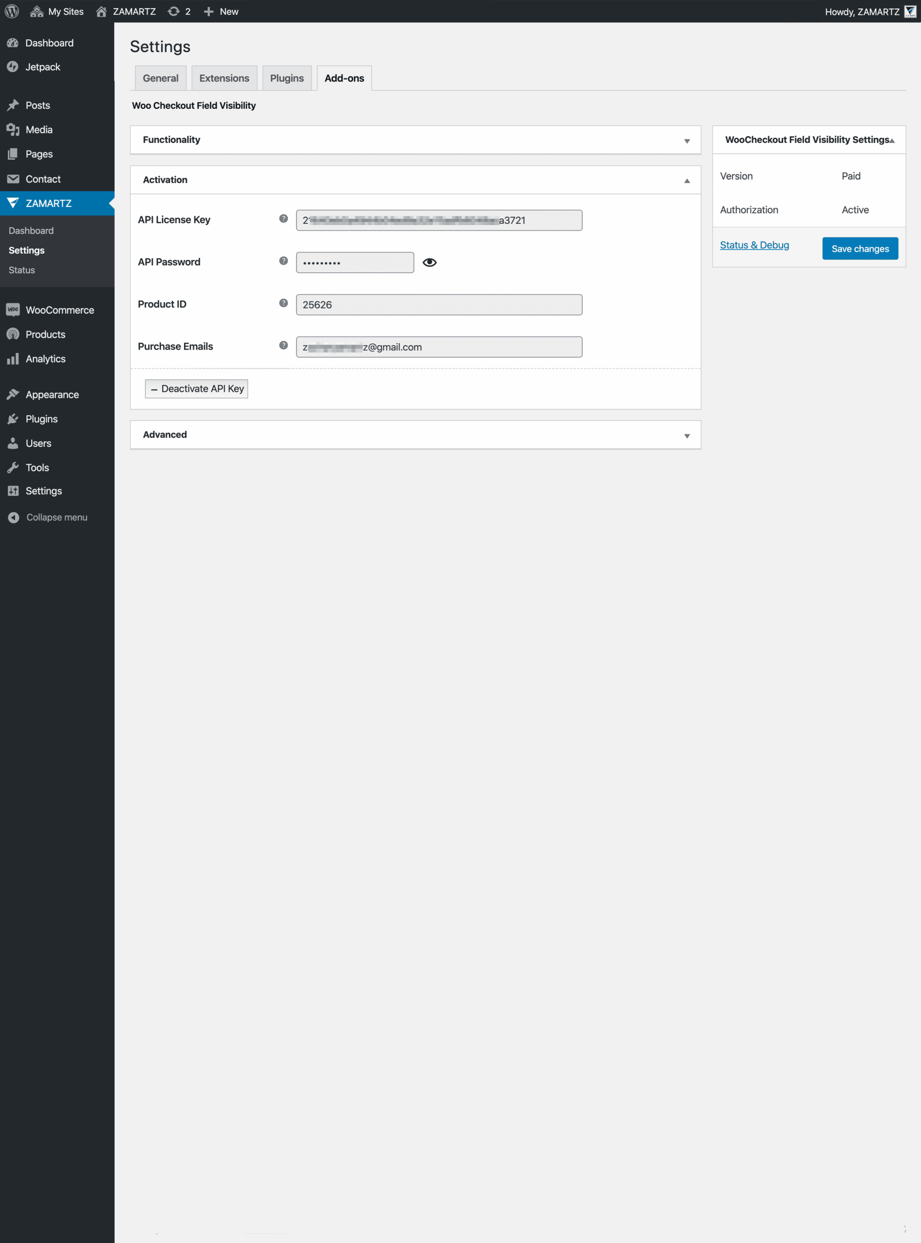 5 Paid Site Settings AddOn Activation