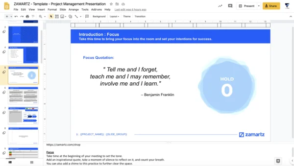 zamartz project management-presentation deck project creating focus slide