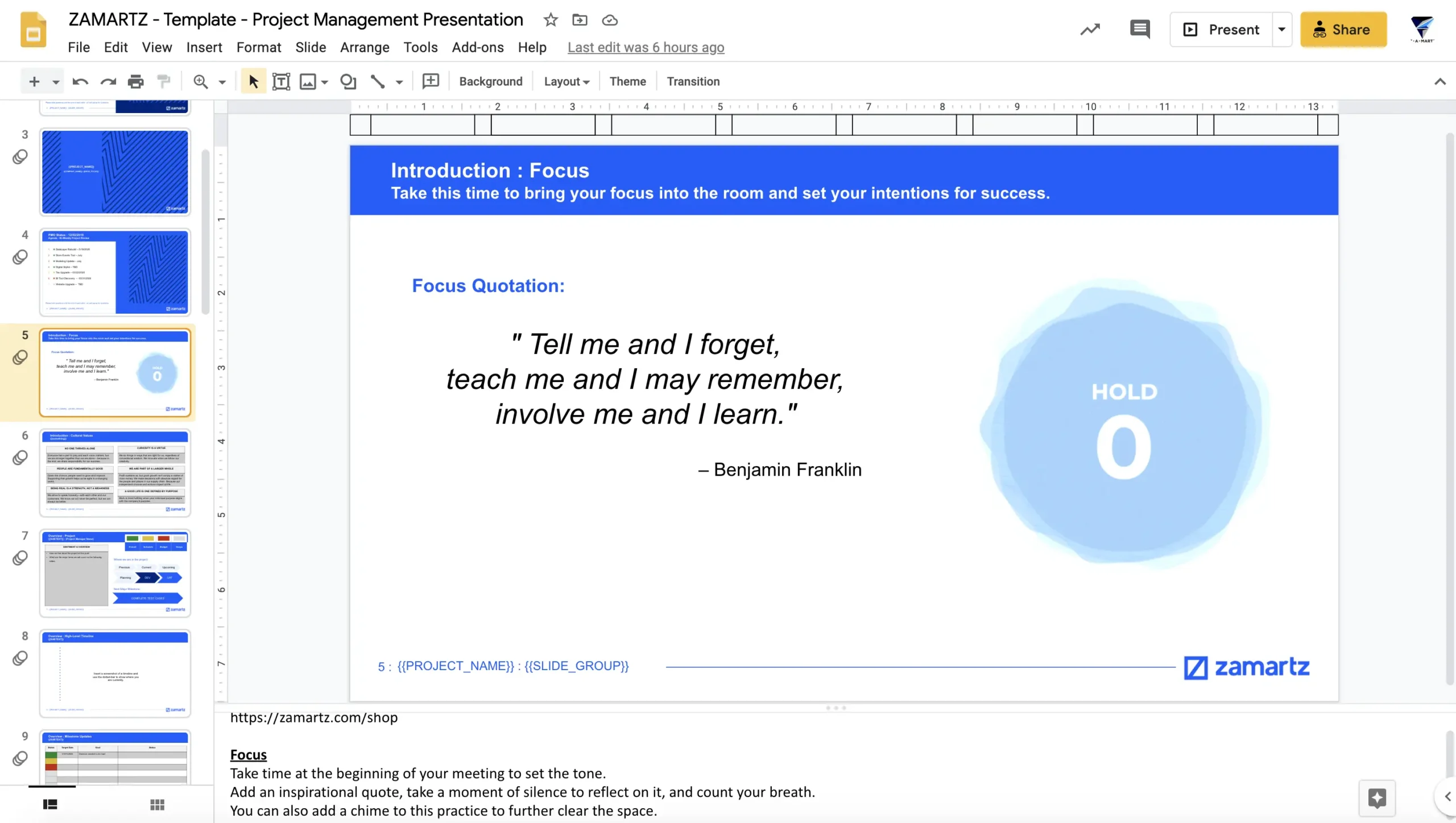 zamartz project management-presentation deck project creating focus slide