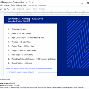 zamartz project management-presentation deck project agenda slide