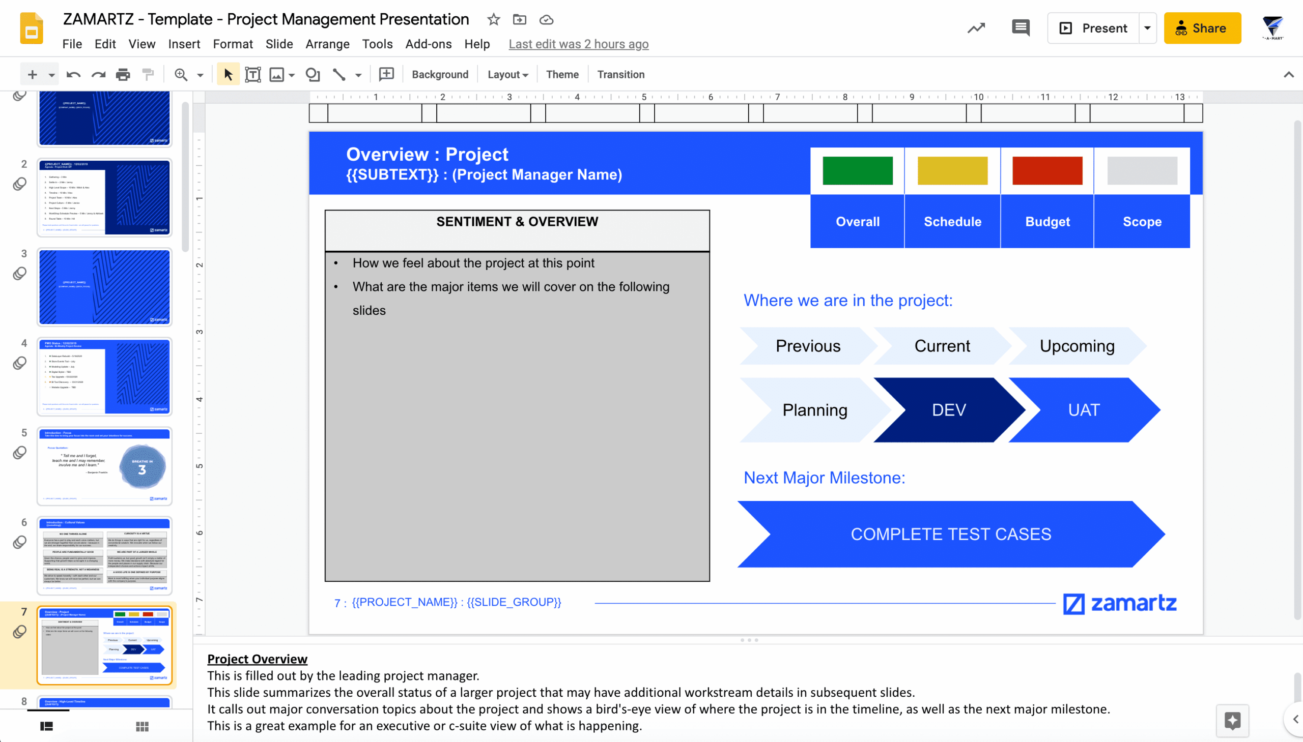zamartz project management-presentation deck project overview slide
