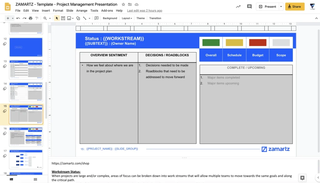 zamartz project management-presentation deck project workstream slide